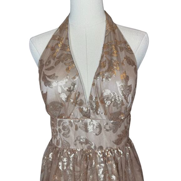 Hailey Adrianna Papell Halter Sequin Dress Taupe size 8 - Picture 3 of 6